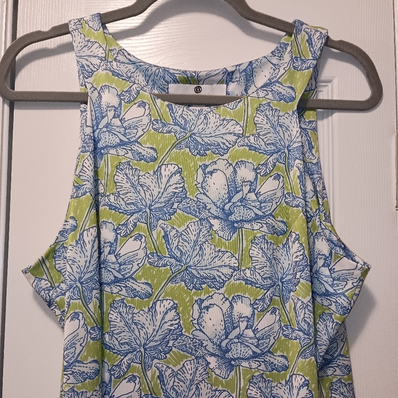 Jean Pierre Klifa Paris Floral Blue green Floral Print Lily Dress size l… - Picture 2 of 10